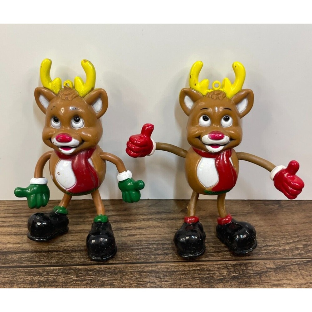 Vintage 4.5" Reindeer Bendable Figure Hang Ornaments Bendy Rudolph Christmas